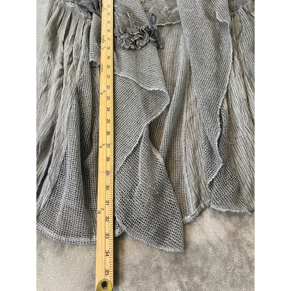 Pretty Angel Cardigan Sz M Gray Lace Crochet Crinkle Open Front Ethereal Fairy - Picture 12 of 13